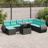 vidaXL 9 pcs conjunto sof&aacute;s jardim c/ almofad&otilde;es vime PE/ac&aacute;cia preto