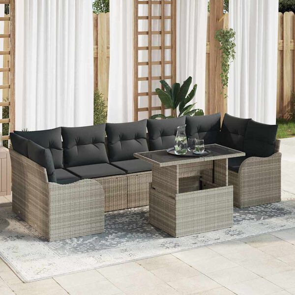 vidaXL Conjunto de Sof&aacute; de Jardim com almofada 8 pcs Cinzento-claro