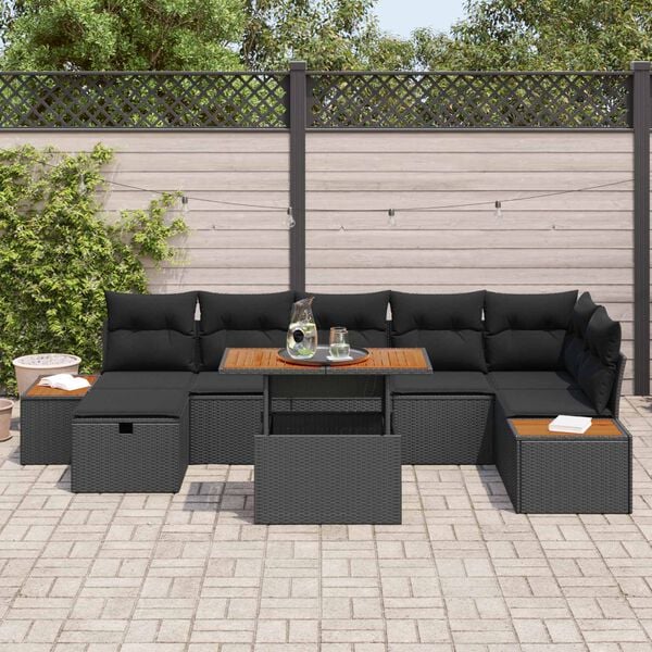 vidaXL Conjunto de Sof&aacute; de Jardim 8 pcs Preto vime PE