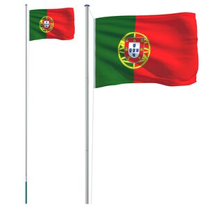 vidaXL Bandeira de Portugal e mastro 6,08 m alum&iacute;nio