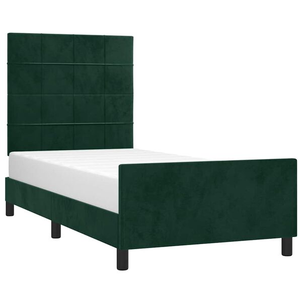 vidaXL Estrutura de cama sem colch&atilde;o 90x200 cm veludo verde-escuro