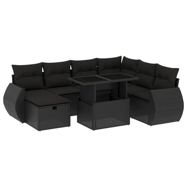 vidaXL 8 pcs conjunto sof&aacute;s de jardim com almofad&otilde;es vime PE preto