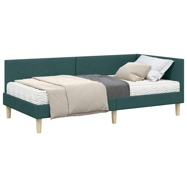 vidaXL Estrutura de Cama de Canto com Colch&atilde;o 2 pcs Verde tecido