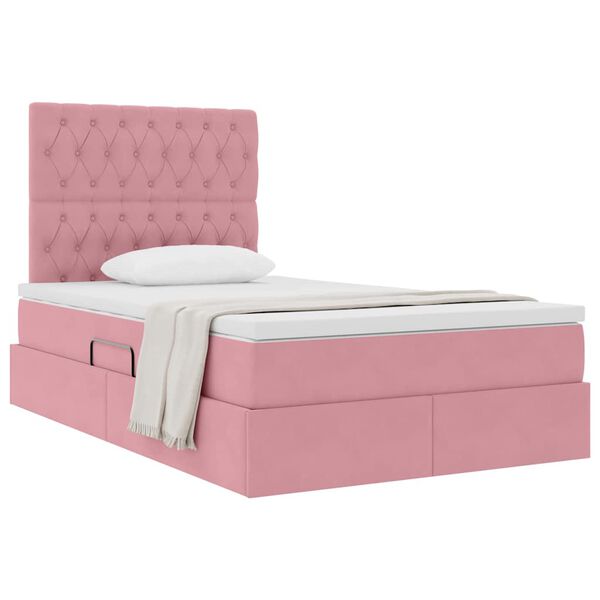 vidaXL Cama com arruma&ccedil;&atilde;o e colch&atilde;o Rosa 120 x 200 cm Veludo