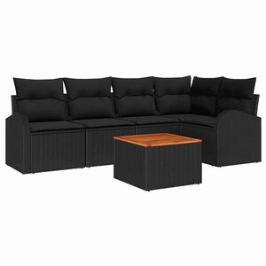 vidaXL Conjunto de Sof&aacute; de Jardim com almofada 6 pcs Preto vime PE