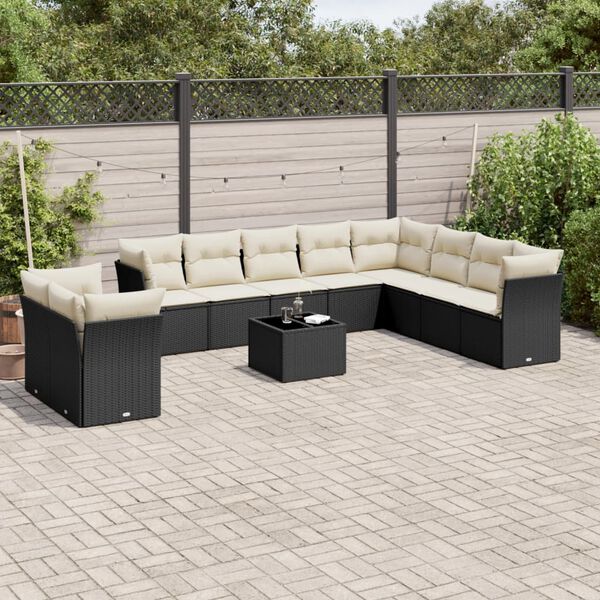 vidaXL 11 pcs conjunto sof&aacute;s de jardim c/ almofad&otilde;es vime PE preto