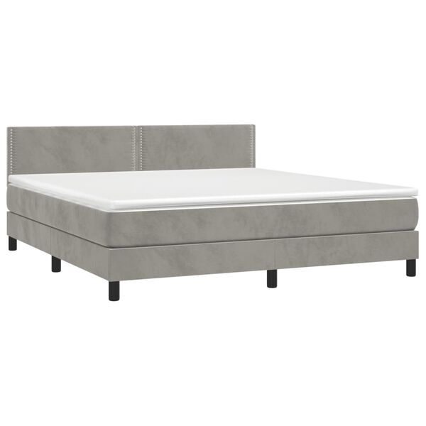 vidaXL Cama box spring c/ colch&atilde;o/LED 180x200 cm veludo cinzento-claro