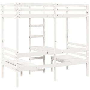 vidaXL Cama alta c/ secret&aacute;ria/cadeiras 90x200 cm pinho maci&ccedil;o branco