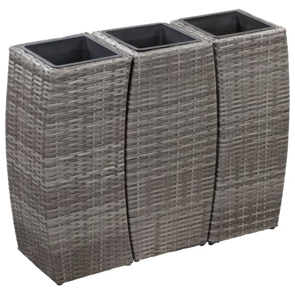 vidaXL Vasos/floreiras de jardim 3 pcs vime PE cinzento