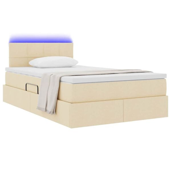 vidaXL Cama com arruma&ccedil;&atilde;o e LED com colch&atilde;o Creme 120 x 200 cm tecido