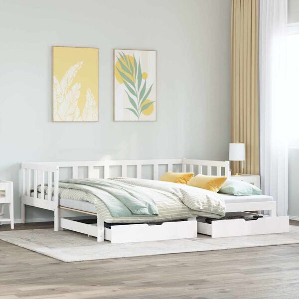 vidaXL Sof&aacute;-cama com gavet&atilde;o e gavetas sem colch&atilde;o 90x200 cm branco