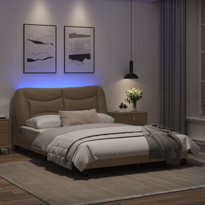 vidaXL Estrutura cama c/ luzes LED 120x200 couro artificial cappuccino