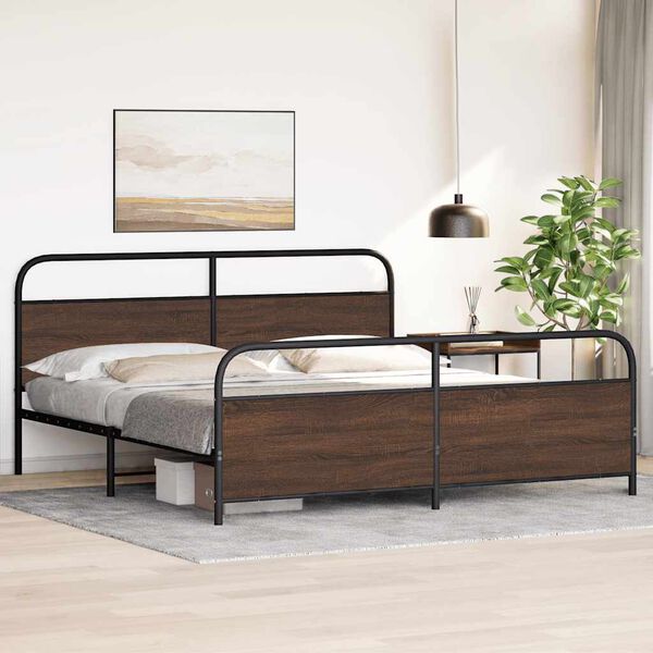 vidaXL Estrutura cama sem colchão 193x203 cm metal carvalho castanho