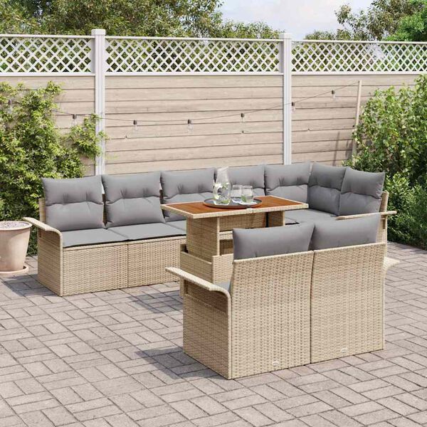 vidaXL Conjunto de Sof&aacute; de Jardim 9 pcs Bege Rattan Sint&eacute;tico