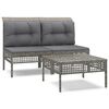 vidaXL 3 pcs conjunto lounge de jardim c/ almofad&otilde;es vime PE cinzento