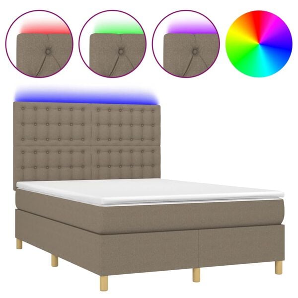 vidaXL Cama box spring colch&atilde;o/LED 140x200 cm tecido cinza-acastanhado