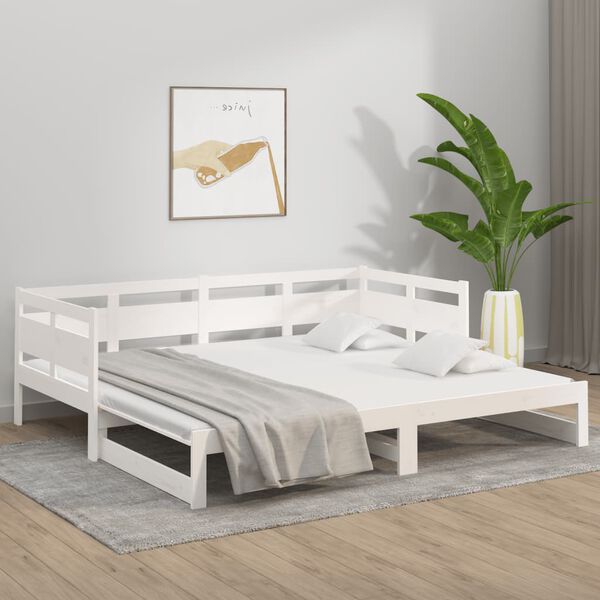 vidaXL Estrutura sof&aacute;-cama de puxar pinho maci&ccedil;o branco 2x(90x190) cm