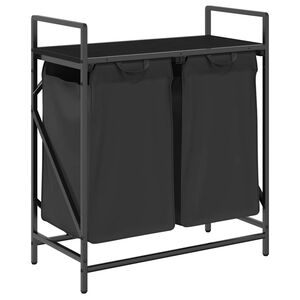 vidaXL Cesto de roupa suja com 2 compartimentos e prateleira, cor carvalho preto