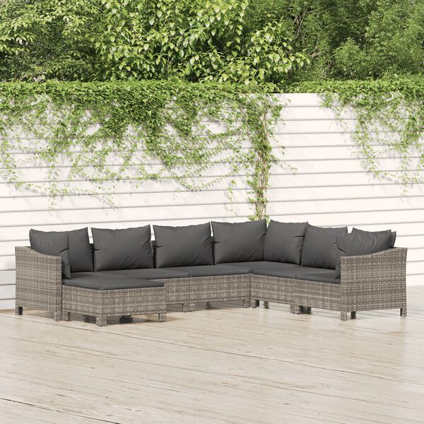 vidaXL 7 pcs conjunto lounge de jardim c/ almofad&otilde;es vime PE cinzento