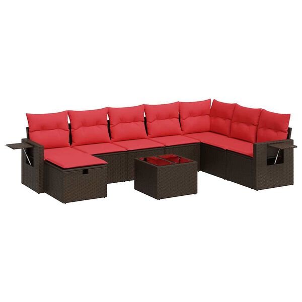 vidaXL 8 pcs conjunto sof&aacute;s de jardim c/ almofad&otilde;es vime PE castanho