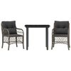 vidaXL 3 pcs conjunto bistr&ocirc; com almofad&otilde;es vime PE cinza