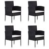 vidaXL Cadeiras de jardim c/ almofad&otilde;es branco nata 4pcs vime PE preto