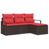 vidaXL Conjunto de Sof&aacute;s 4 unid. Marrom e Vermelho vime PE