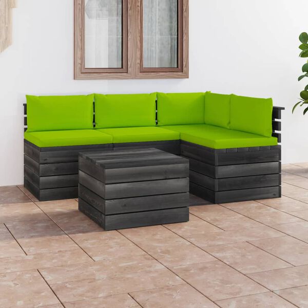 vidaXL 5 pcs conjunto lounge de paletes + almofad&otilde;es madeira de pinho