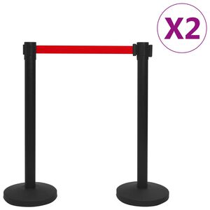vidaXL Postes separadores com fitas 4 pcs ferro preto