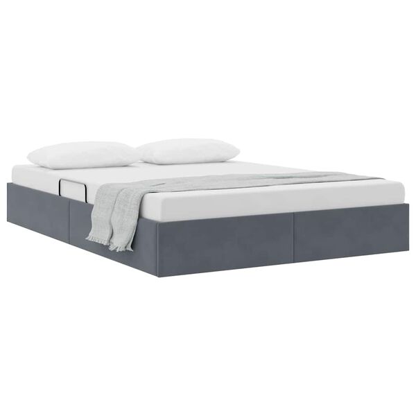 vidaXL Cama com Armazenamento Cinza Escuro 135 x 190 cm Veludo