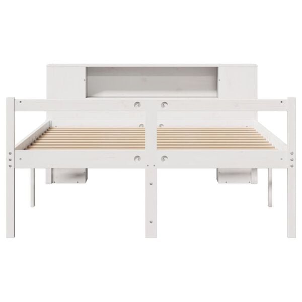 vidaXL Cama com estante sem colch&atilde;o 120x200 cm pinho maci&ccedil;o branco