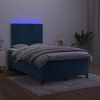 vidaXL Cama box spring colch&atilde;o LED 120x190cm couro artif. azul-escuro