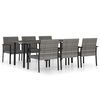vidaXL 7 pcs conjunto de jantar para jardim vime PE cinzento