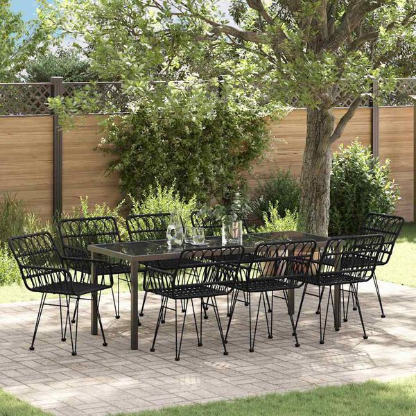 vidaXL Conjunto de Jantar para Jardim 9 pcs Preto A&ccedil;o revestido a p&oacute;