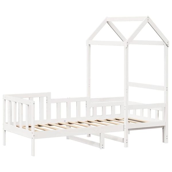 vidaXL Sof&aacute;-cama com telhado 80x200 cm madeira de pinho maci&ccedil;a branco