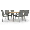 vidaXL 7 pcs conjunto de jantar para jardim vime PE cinzento