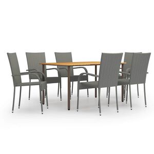 vidaXL 7 pcs conjunto de jantar para jardim vime PE cinzento