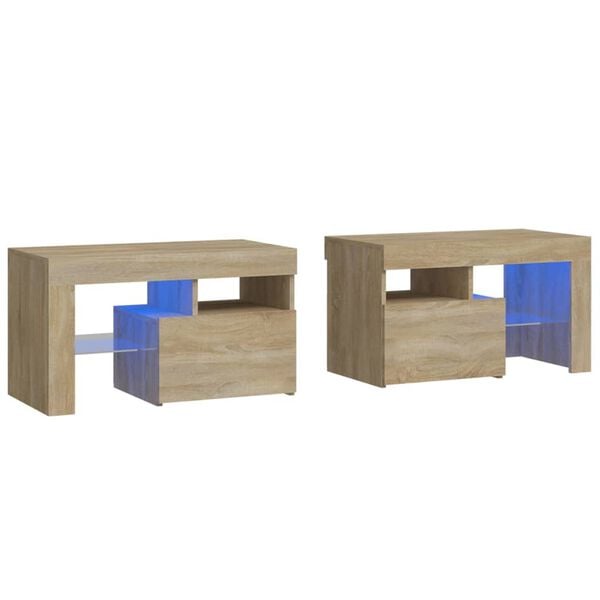 vidaXL Mesas cabeceira c/ LEDs 2 pcs 70x36,5x40 cm carvalho sonoma