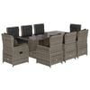 vidaXL 9 pcs conjunto de jantar p/ jardim c/ almofad&otilde;es vime PE cinza