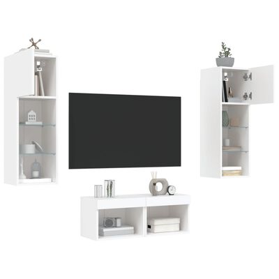 vidaXL 4 pcs móveis de parede para TV com luzes LED branco