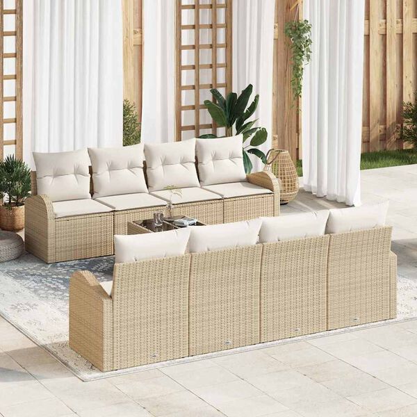 vidaXL Conjunto de Sof&aacute; de Jardim com almofada 9 pcs Bege e Creme