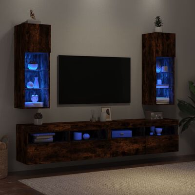 vidaXL Móveis de TV c/ luzes LED 2 pcs 30,5x30x90 cm carvalho fumado