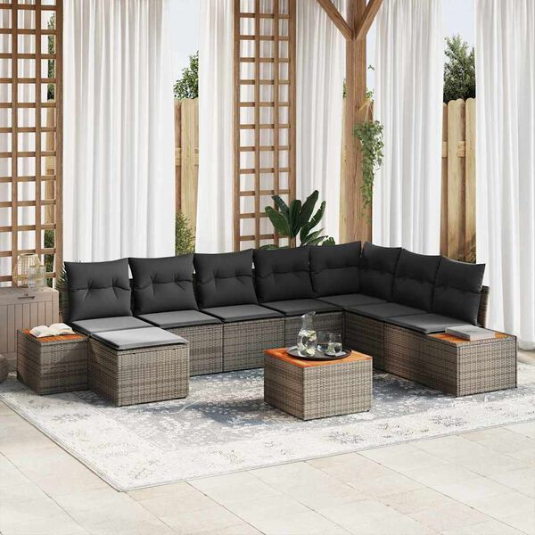vidaXL Conjunto de Sof&aacute; de Jardim 9 pcs Cinzeto Polirattan