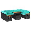 vidaXL 10 pcs conjunto sof&aacute;s jardim c/ almofad&otilde;es vime PE/ac&aacute;cia preto