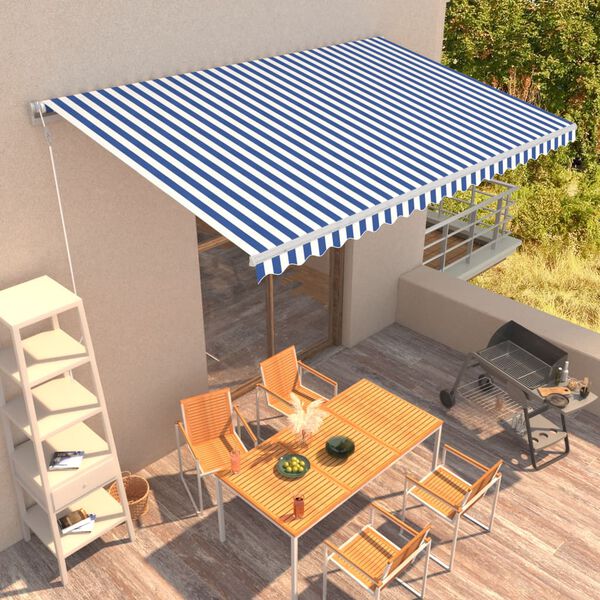 vidaXL Toldo retr&aacute;til autom&aacute;tico 500x300 cm azul e branco