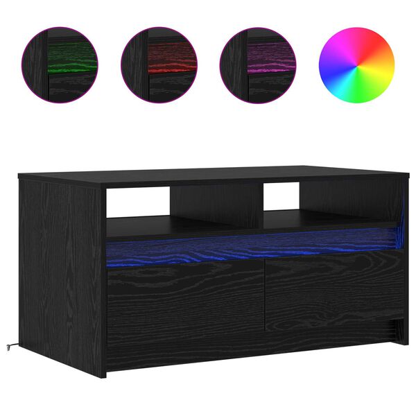 vidaXL Mesa de centro com gaveta Carvalho Preto 90 x 50 x 45 cm