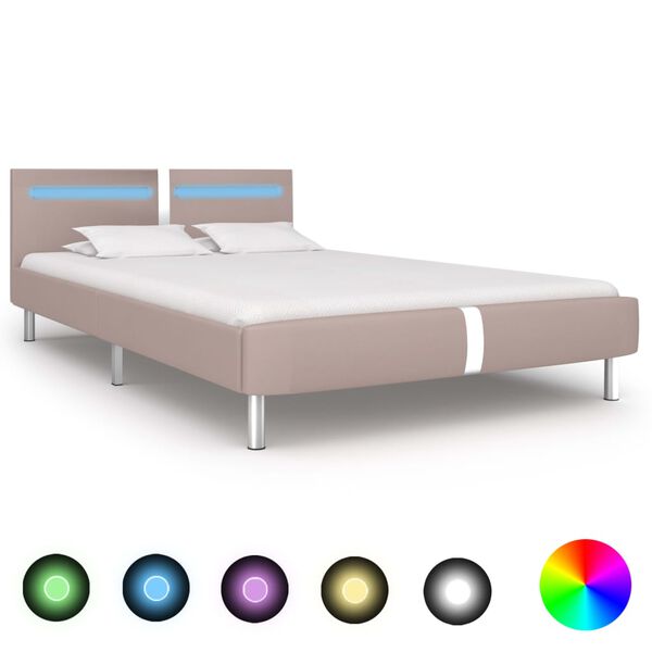 vidaXL Estrutura de cama c/ LEDs 120x200cm couro artificial cappuccino