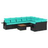 vidaXL Conjunto de sof&aacute; de jardim com 10 pe&ccedil;as e almofadas em rattan sint&eacute;tico preto
