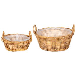 vidaXL Cesta de Plantas GENDT 2 unid. Marrom Natural Rattan Kubu