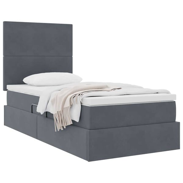 vidaXL Cama com arruma&ccedil;&atilde;o e colch&atilde;o Cinza Escuro 90 x 200 cm Veludo